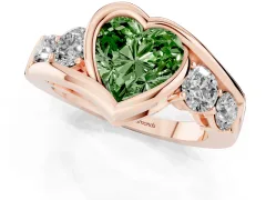 Fancy Green Heart Cut Diamond Bezel Bypass Ring Set in Rose gold with Round Accents