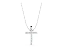 Pavé Round Diamond Cross Pendant Set in Silver with Classic Straight Arms