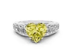 Fancy Yellow Heart Cut Diamond Pavé Engagement Ring Set in White gold with Prong Setting