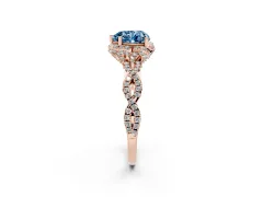 Fancy Blue Heart Cut Diamond Halo Twist Band Solitaire Ring Set in Rose gold with Prong-Set Center Stone