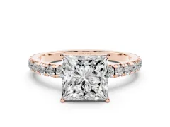 Princess Cut Diamond Pavé Solitaire Engagement Ring Set in Rose gold with Prong Setting