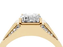 Emerald Cut Diamond Mens Ring Set in Yellow gold with Baguette and Round Side Stones