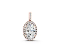 Oval Halo Diamond Pendant Set in Rose gold with Prong-Set Center
