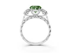 Fancy Green Heart Cut Diamond Three-Stone Ring Set in Platinum with Braided Band