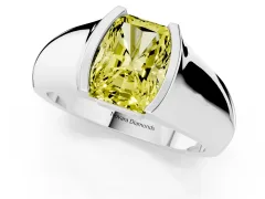 Fancy Yellow Radiant Cut Diamond Bezel Solitaire Ring Set in White gold with Wide Band