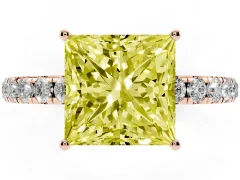 Fancy Yellow Princess Cut Diamond Pavé Solitaire Engagement Ring Set in Rose gold with Prong Setting