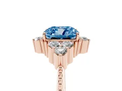 Fancy Blue Cushion Cut Diamond Cluster Ring Set in Rose gold with Beaded Band