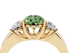 Fancy Green Pear Cut Diamond Three-Stone Ring Set in Yellow gold with Bold Center and Classic Band