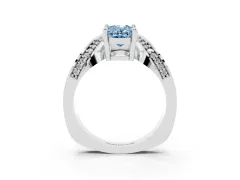 Fancy Blue Oval Cut Diamond Solitaire Engagement Ring Set in White gold with Pavé Shoulders