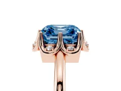 Fancy Blue Asscher Cut Diamond Round Cluster Halo Ring Set in Rose gold with Solitaire Band and Prong Setting