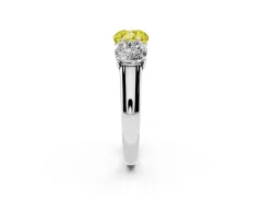 Fancy Yellow Cushion Cut Diamond Three-Stone Ring Set in White gold with Plain Polished Band