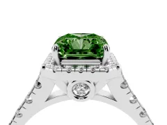 Fancy Green Radiant Cut Diamond Halo Engagement Ring Set in Silver with Pavé Band and Prong-Set Center