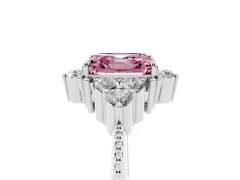 Fancy Pink Asscher Cut Diamond Cluster Ring Set in Silver with Beaded Band