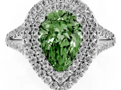 Fancy Green Pear Cut Diamond Double Halo Ring Set in Silver with Pavé Band