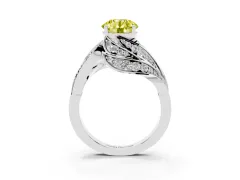 Fancy Yellow Round Cut Diamond Solitaire Ring Set in Silver with Layered Twist Pavé Band