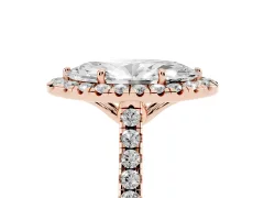Marquise Cut Diamond Pavé Halo Engagement Ring Set in Rose gold with Pavé Band and Prong Setting