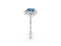 Fancy Blue Heart Cut Diamond Cluster Ring Set in White gold with Beaded Band