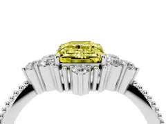Fancy Yellow Emerald Cut Diamond Cluster Ring Set in Platinum with Beaded Band