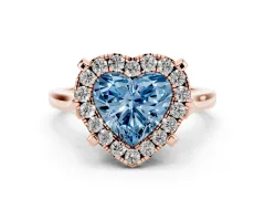 Fancy Blue Heart Cut Diamond Cluster Halo Solitaire Ring Set in Rose gold with Prong Setting