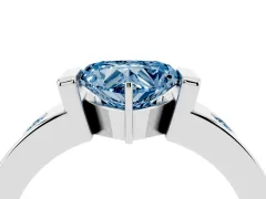 Fancy Blue Heart Cut Diamond Channel-Set Band Ring Set in Silver with Bezel Prong Setting