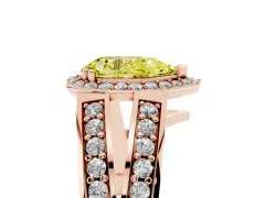 Fancy Yellow Pear Cut Diamond Halo Ring Set in Rose gold with Double Pavé Split Shank