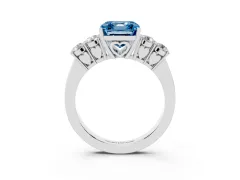 Fancy Blue Asscher Cut Diamond Five-Stone Prong Set Band Ring Set in Silver with Polished Band