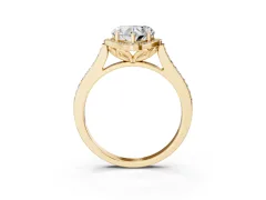 Heart Cut Diamond Halo Ring Set in Yellow gold with Pavé-Lined Shoulders and Prong Setting