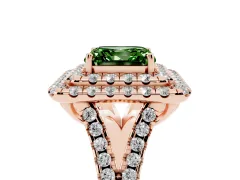 Fancy Green Asscher Cut Diamond Double Halo Ring Set in Rose gold with Pavé Split Shank and Prong Setting