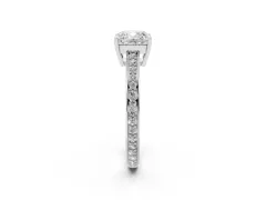 Cushion Cut Diamond Pavé Band Prong Set Solitaire Ring Set in Silver