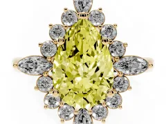Fancy Yellow Pear Cut Diamond Cluster Halo Ring Set in Yellow gold with Marquise and Round Accents