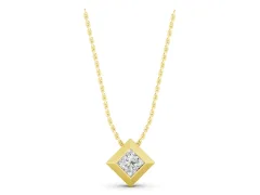 Princess Cut Diamond Pendant Set in Yellow gold with Bezel and Delicate Chain