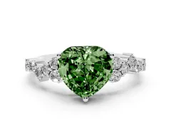 Fancy Green Heart Cut Diamond Ring Set in White gold with Scattered Round Accents