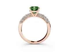 Fancy Green Cushion Cut Diamond Pavé Band Solitaire Ring Set in Rose gold with Close-Set Accent Stones and Prong Setting