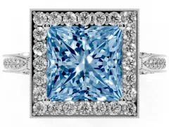 Fancy Blue Princess Cut Diamond Halo Engagement Ring Set in Platinum with Accent Split Shank Band