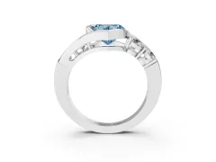 Fancy Blue Heart Cut Diamond Bezel Bypass Ring Set in Platinum with Round Accents