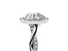 Round Cut Diamond Halo Twist Band Solitaire Ring Set in White gold with Prong Setting