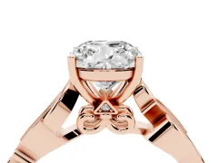 Cushion Cut Diamond Vine Band Solitaire Ring Set in Rose gold with Milgrain Prong Setting