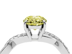 Fancy Yellow Oval Cut Diamond Twisted Pavé Band Ring Set in Silver with Prong Setting