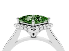 Fancy Green Princess Cut Diamond Halo Engagement Ring Set in Silver with Pavé Band and Rising Shoulders