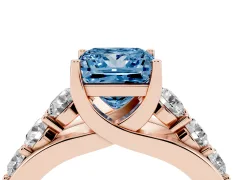 Fancy Blue Princess Cut Diamond Pavé Engagement Ring Set in Rose gold with Prong Setting