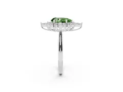 Fancy Green Pear Cut Diamond Cluster Halo Ring Set in Silver with Marquise and Round Accents