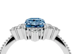 Fancy Blue Emerald Cut Diamond Cluster Ring Set in Platinum with Beaded Band