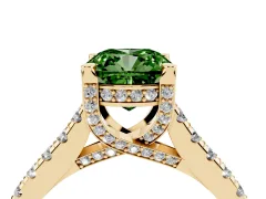 Fancy Green Cushion Cut Diamond Solitaire Ring Set in Yellow gold with Brilliant Pavé Band and Prong Setting