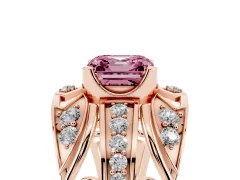 Fancy Pink Asscher Cut Diamond Art Deco Ring Set in Rose gold with Pavé Split Shank