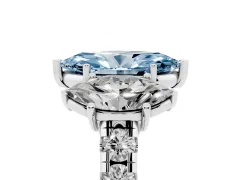 Fancy Blue Marquise Cut Diamond Three-Stone Ring Set in Silver with Pavé Band