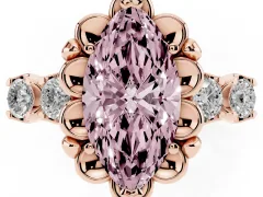 Fancy Pink Marquise Cut Diamond Floral Halo Ring Set in Rose gold with Shared Prong Band