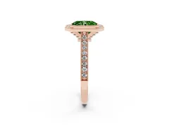 Fancy Green Radiant Cut Diamond Halo Milgrain Pavé Band Ring Set in Rose gold with Prong Setting