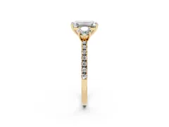 Emerald Cut Diamond Three-Stone Ring Set in Yellow gold with Pavé Band and Graduated Sides