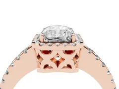 Radiant Cut Diamond Halo Ring Set in Rose gold with Pavé Shoulders and Halo-Framed Center