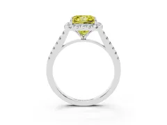 Fancy Yellow Princess Cut Diamond Halo Pavé Engagement Ring Set in Platinum with Prong Setting